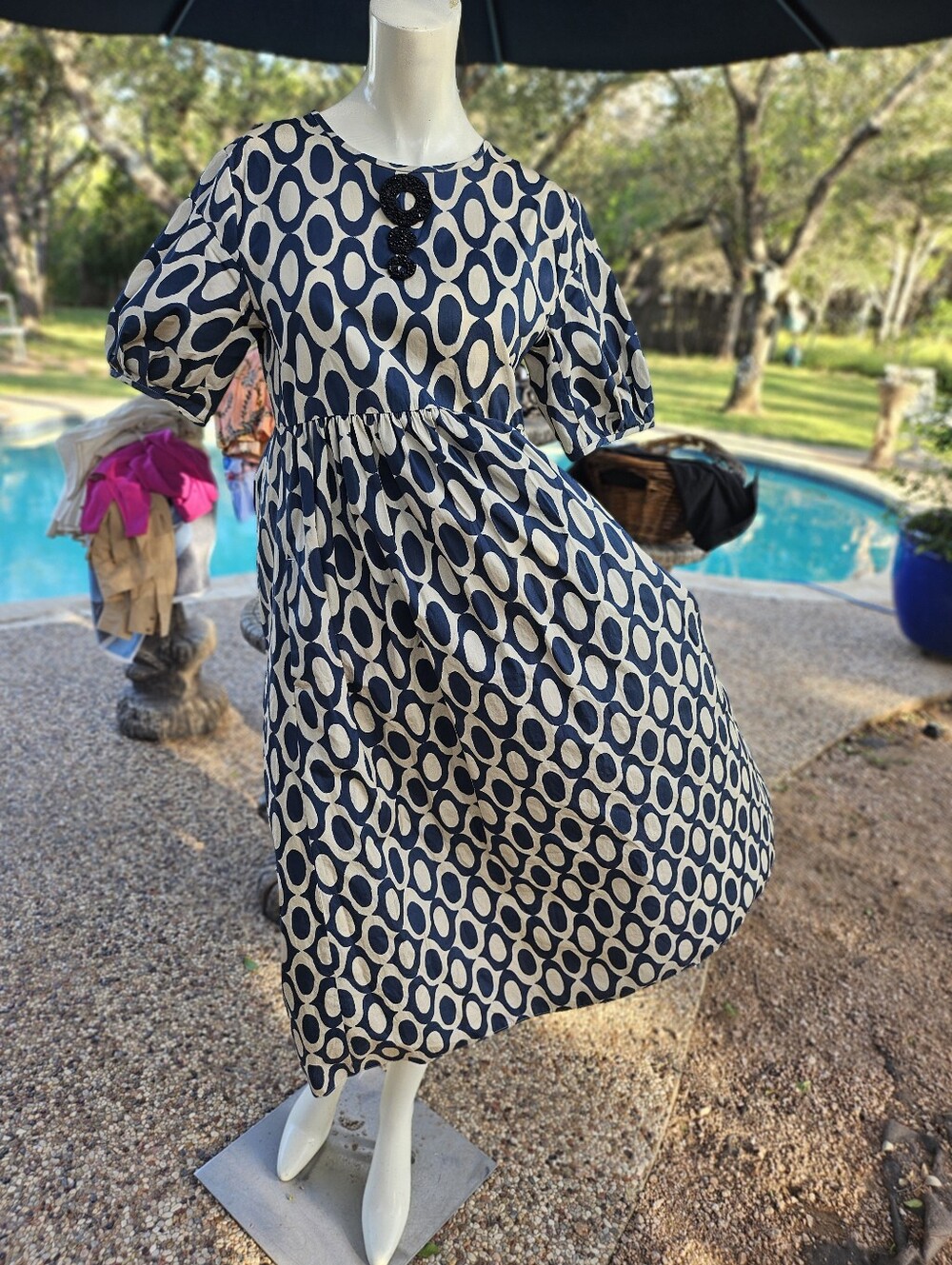 MaxMara Navy and White Geometric Midi Dress